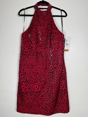 2000s L.O.L Hot Pink Halter Glitter Leopard Print Midi Dress NWT Medium